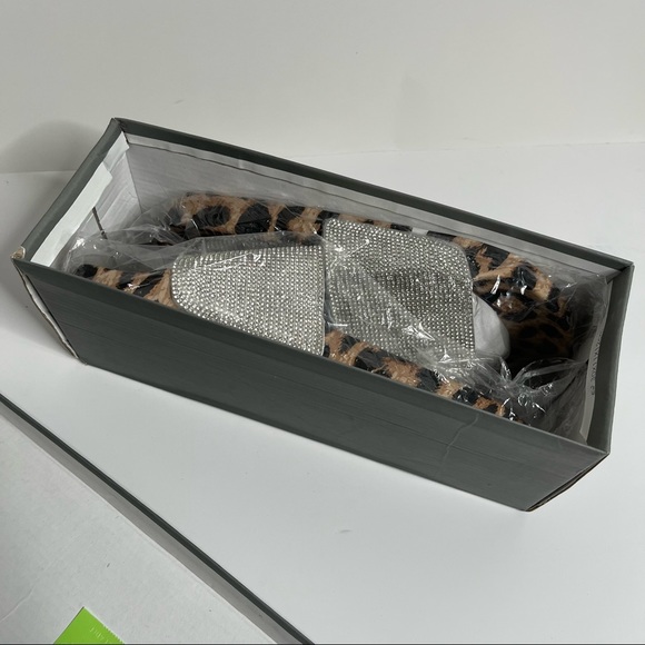 NWT Women's Slides Leopard Rhinestone Glitter Slip On Footbed Platform Sandals - Picture 10 of 10